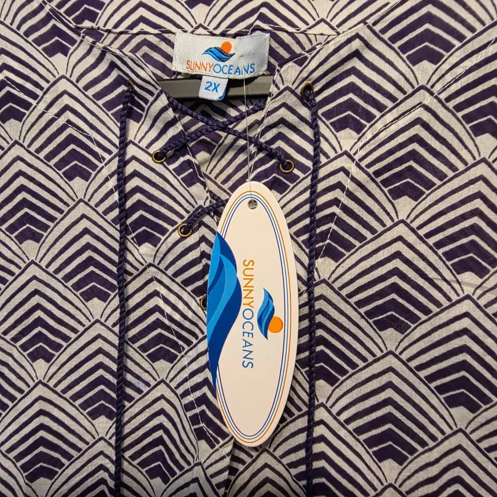 NWT Women's Sunny Oceans Beach Cover-up 100% cotton pockets size 2X